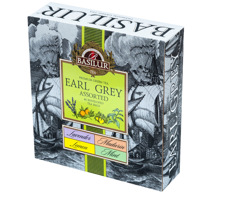 Basilur Earl Grey Collection - Assorted Green Teas - 40 Enveloped tea Bags