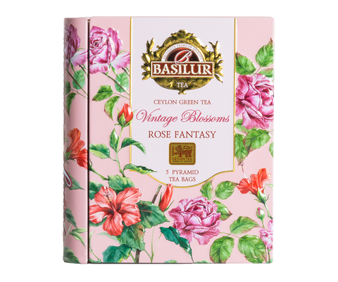 Mini Tea Book -Vintage Blossoms - Rose Fantasy - 5 Pyramid Tea Bags