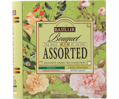 Bouquet Exclusive Green Tea Book - 32 Enveloped Tea Bags - 4 Flavours