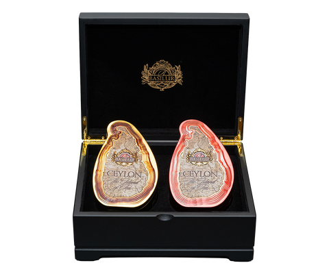 Basilur Wooden Gift Box with Two Island of Tea Tins - Imperial Ceylon and Gold Teas