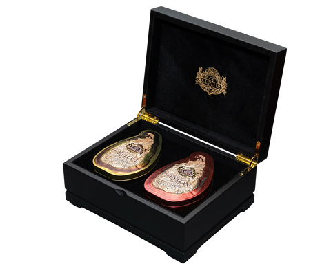 Basilur Wooden Gift Box with Two Island of Tea Tins - Imperial Ceylon and Gold Teas