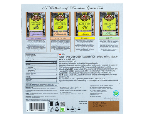 Basilur Earl Grey Collection - Assorted Green Teas - 40 Enveloped tea Bags